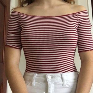 striped off the shoulder shirt